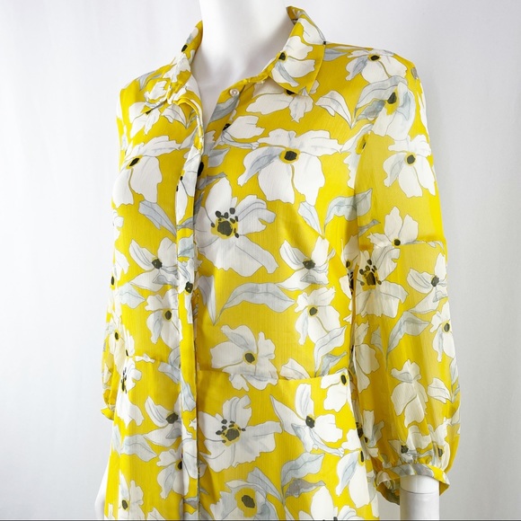 Banana Republic Size 8 Yellow Floral Long Sleeve Hi-Lo Ruffle Maxi Dress - Picture 4 of 10